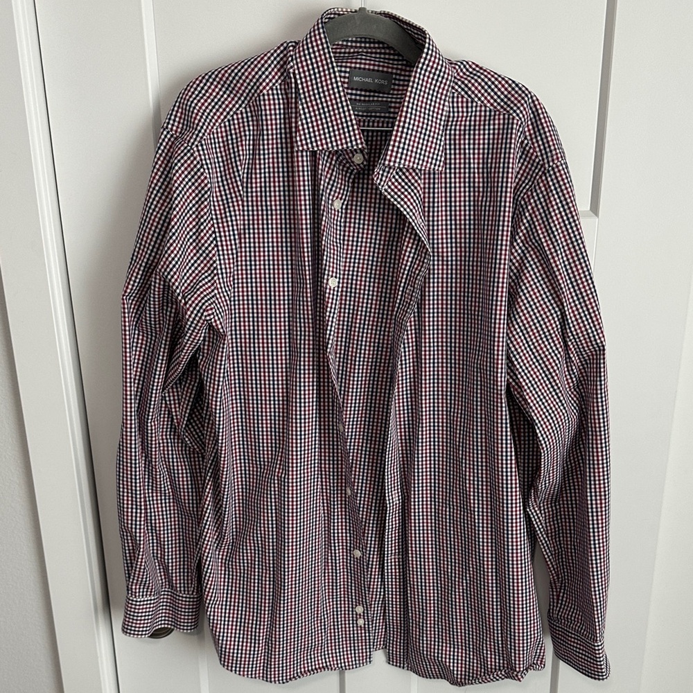Michael Kors Red and Blue Checkered Casual Shirt